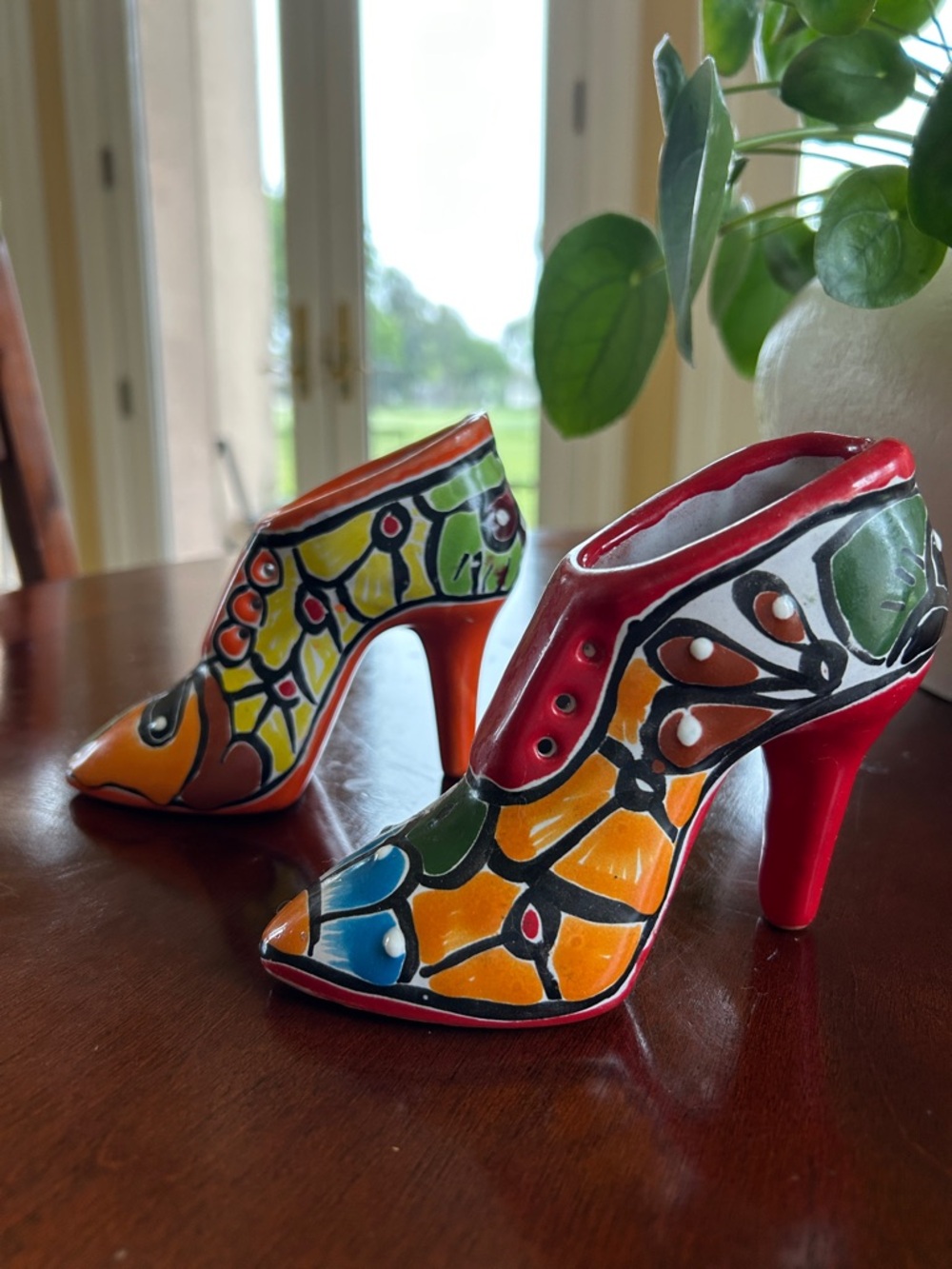 Talavera Hand-Painted Multicolor Women’s High Heel Shoes - Red/Orange Accent